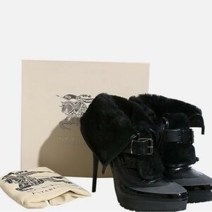 Burberry Black Fur-Trimmed Heeled Boots